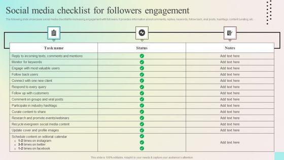 Enhancing Organic Reach Social Media Checklist For Followers Engagement Topics PDF
