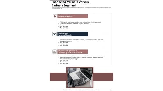 Enhancing Value In Various Business Segment One Pager Documents