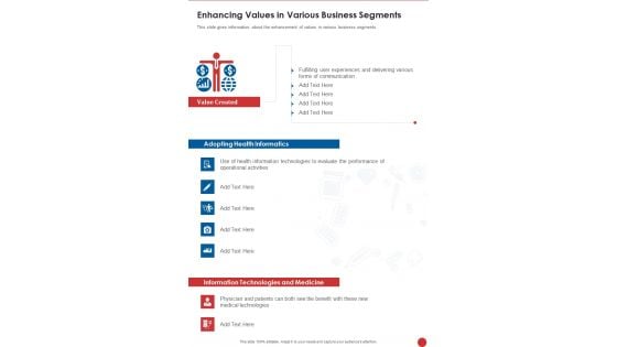 Enhancing Values In Various Business Segments One Pager Documents