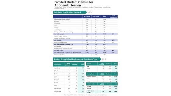 Enrolled Student Census For Academic Session One Pager Documents