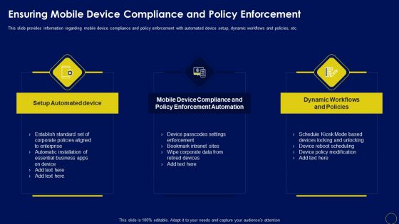Ensuring Mobile Device Compliance And Policy Enforcement Business Mobile Device Security Formats PDF