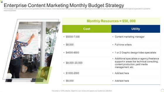 Enterprise Content Marketing Monthly Budget Strategy Graphics PDF