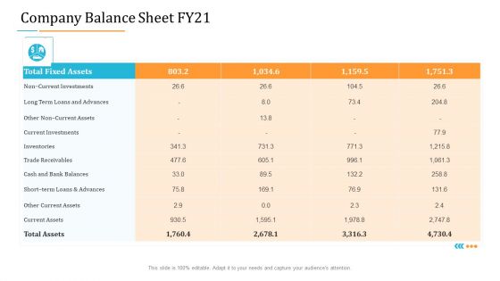 Enterprise Examination And Inspection Company Balance Sheet FY21 Ppt Layouts Elements PDF