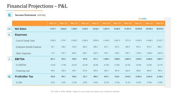 Enterprise Examination And Inspection Financial Projections P and L Inspiration PDF