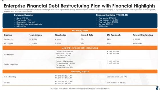 Enterprise Financial Debt Restructuring Plan With Financial Highlights Rules PDF Enterprise Financial Debt Restructuring Plan With Financial Highlights Rules PDF
