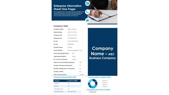 Enterprise Information Sheet One Pager PDF Document PPT Template