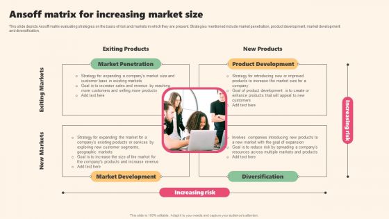 Enterprise Leaders Technique To Achieve Market Control Ansoff Matrix For Increasing Market Size Professional PDF