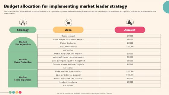 Enterprise Leaders Technique To Achieve Market Control Budget Allocation For Implementing Market Leader Brochure PDF