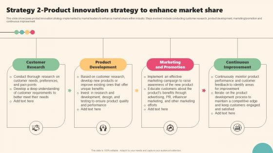 Enterprise Leaders Technique To Achieve Market Control Strategy 2 Product Innovation Strategy Enhance Market Topics PDF