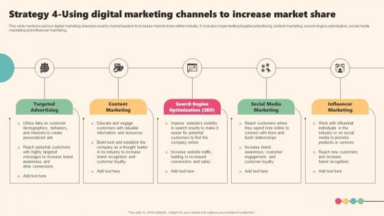 Enterprise Leaders Technique To Achieve Market Control Strategy 4 Using Digital Marketing Channels Increase Market Information PDF