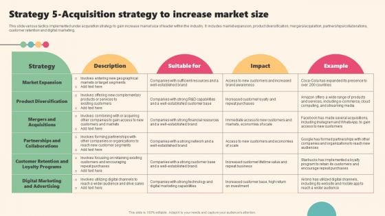 Enterprise Leaders Technique To Achieve Market Control Strategy 5 Acquisition Strategy To Increase Market Size Background PDF