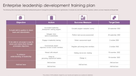 Enterprise Leadership Development Training Plan Ppt Show Inspiration PDF