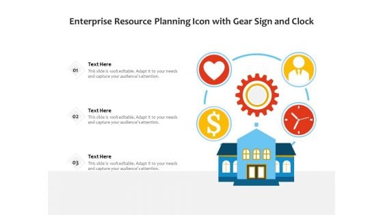 Enterprise Resource Planning Icon With Gear Sign And Clock Ppt PowerPoint Presentation Gallery Files PDF