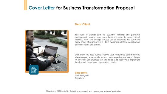 Enterprise Revamping Cover Letter For Business Transformation Proposal Ppt Inspiration Infographics PDF