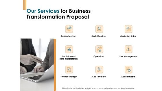 Enterprise Revamping Our Services For Business Transformation Proposal Ppt Portfolio Backgrounds PDF