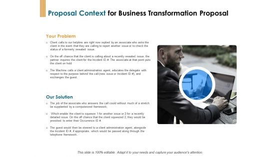 Enterprise Revamping Proposal Context For Business Transformation Proposal Ppt Slides Examples PDF