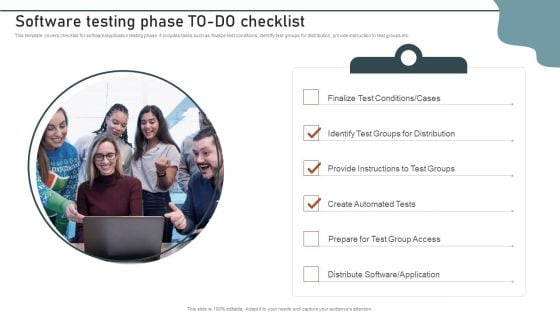 Enterprise Software Application Software Testing Phase To Do Checklist Elements PDF