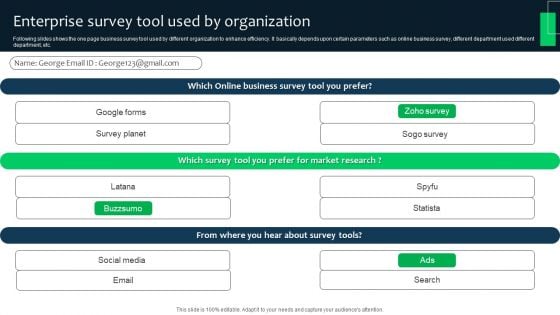 Enterprise Survey Tool Used By Organization Survey SS