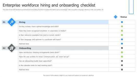 Enterprise Workforce Hiring And Onboarding Checklist Graphics PDF