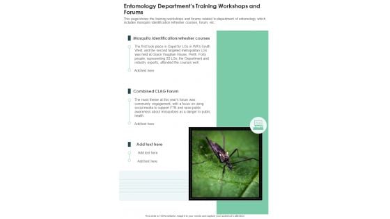 Entomology Departments Training Workshops And Forums One Pager Documents