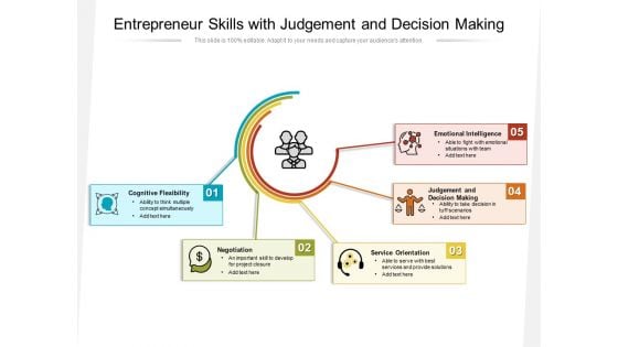 Entrepreneur Skills With Judgement And Decision Making Ppt PowerPoint Presentation Icon Visuals PDF