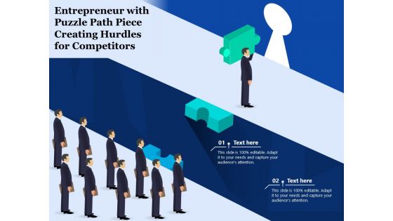 Entrepreneur With Puzzle Path Piece Creating Hurdles For Competitors Ppt PowerPoint Presentation File Demonstration PDF