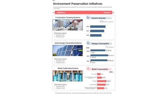 Environment Preservation Initiatives One Pager Documents Environment Preservation Initiatives One Pager Documents
