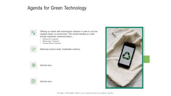 Environmental Friendly Technology Agenda For Green Technology Infographics PDF