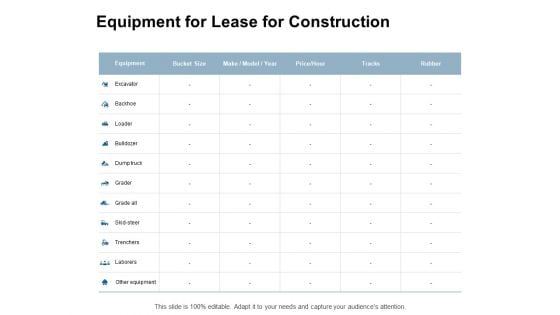 Equipment For Lease For Construction Ppt Powerpoint Presentation Inspiration Sample