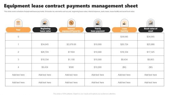 Equipment Lease Contract Payments Management Sheet Template PDF