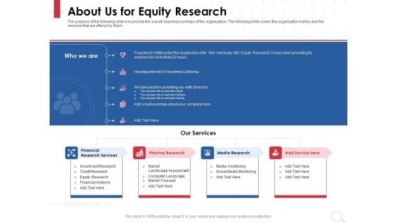 Equity Analysis Project About Us For Equity Research Ppt PowerPoint Presentation Slides Format Ideas PDF