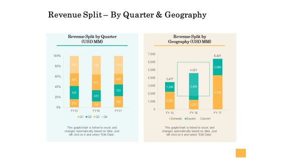 Equity Capital Funding Revenue Split By Quarter And Geography Ppt Show Samples PDF