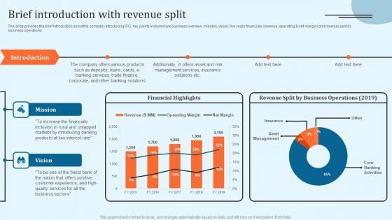 Equity Debt And Convertible Bond Investment Banking Pitch Book Brief Introduction With Revenue Split Structure PDF