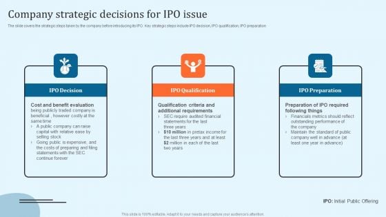 Equity Debt And Convertible Bond Investment Banking Pitch Book Company Strategic Decisions For IPO Issue Icons PDF