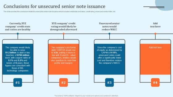 Equity Debt And Convertible Bond Investment Banking Pitch Book Conclusions For Unsecured Senior Note Issuance Elements PDF