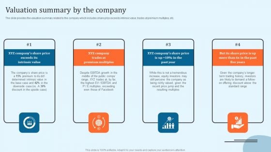 Equity Debt And Convertible Bond Investment Banking Pitch Book Valuation Summary By The Company Inspiration PDF