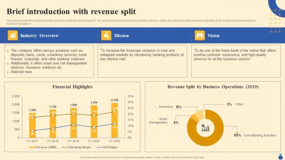 Equity Funding And Debt Financing Pitchbook Brief Introduction With Revenue Split Icons PDF