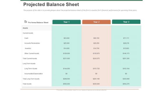 Escape Plan Venture Capitalist Projected Balance Sheet Ppt Infographic Template Format PDF