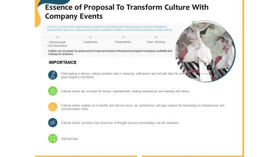 Essence Of Proposal To Transform Culture With Company Events Ppt Icon Graphic Tips PDF