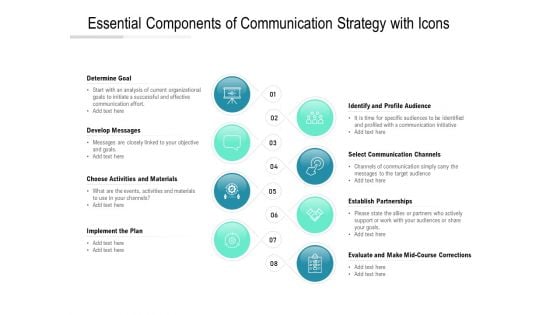 Essential Components Of Communication Strategy With Icons Ppt PowerPoint Presentation Summary