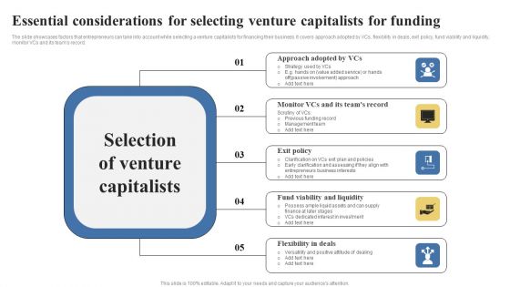 Essential Considerations For Selecting Venture Capitalists For Funding Ideas PDF