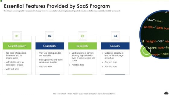 Essential Features Provided By Saas Program Ppt PowerPoint Presentation File Outline PDF Essential Features Provided By Saas Program Ppt PowerPoint Presentation File Outline PDF
