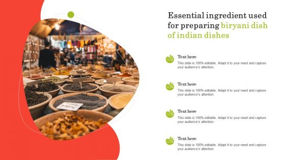 Essential Ingredient Used For Preparing Biryani Dish Of Indian Dishes Ppt PowerPoint Presentation Slides Download PDF