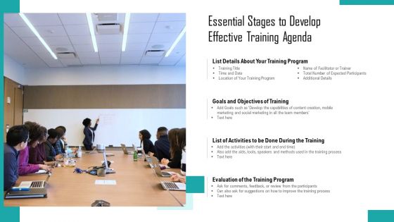 essential stages to develop effective training agenda ppt icon sample pdf