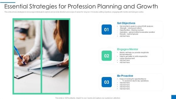 Essential Strategies For Profession Planning And Growth Infographics PDF