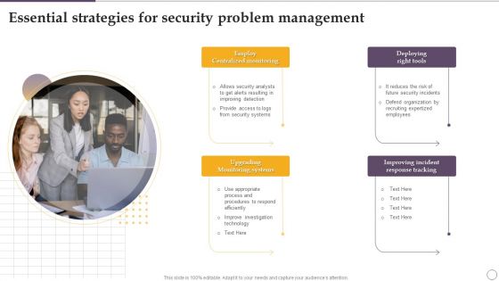 Essential Strategies For Security Problem Management Ppt Slides Infographic Template PDF