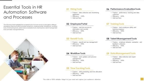 Essential Tools In HR Automation Software And Processes Brochure PDF