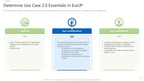 Essential Unified Procedure Essup IT Determine Use Case 2 0 Essentials In Essup Ppt Icon Template PDF