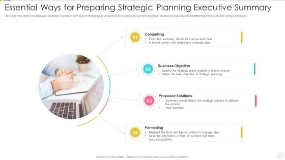 Essential Ways For Preparing Strategic Planning Executive Summary Mockup PDF