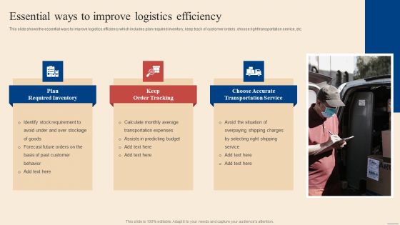 Essential Ways To Improve Logistics Efficiency Inbound Outbound Supply Chain Management Portrait PDF